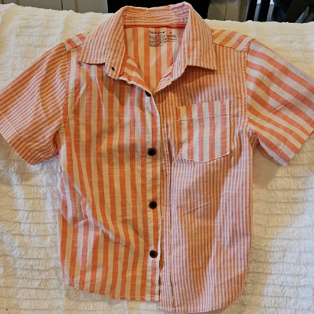 Cat & Jack Kids Orange Striped Button Down Shirt